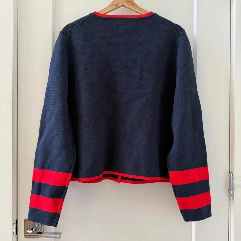 Boden Blue 100% Cotton Holly Knitted Cardigan Navy Red Knitted Size 16-18 NWT - Picture 6 of 13